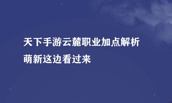 天下手游云麓职业加点解析 萌新这边看过来