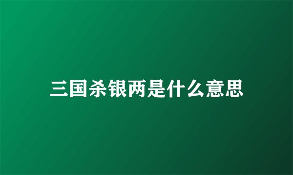 三国杀银两是什么意思