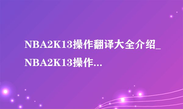 NBA2K13操作翻译大全介绍_NBA2K13操作翻译大全是什么