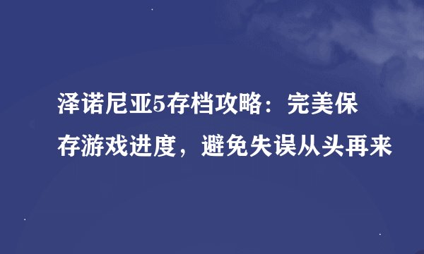 泽诺尼亚5存档攻略：完美保存游戏进度，避免失误从头再来
