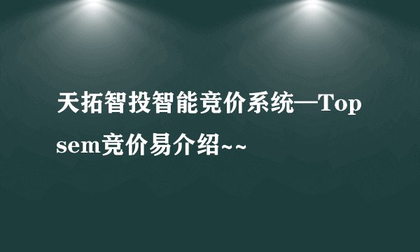 天拓智投智能竞价系统—Topsem竞价易介绍~~