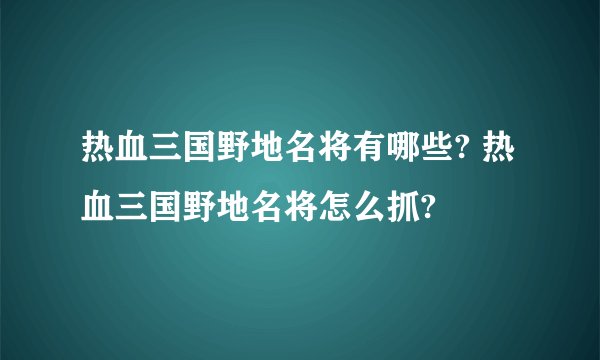 热血三国野地名将有哪些? 热血三国野地名将怎么抓?