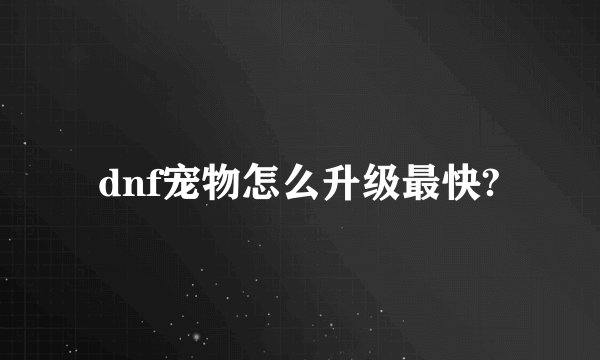 dnf宠物怎么升级最快?