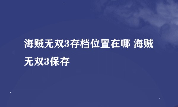 海贼无双3存档位置在哪 海贼无双3保存