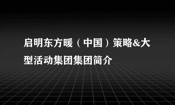 启明东方暖（中国）策略&大型活动集团集团简介