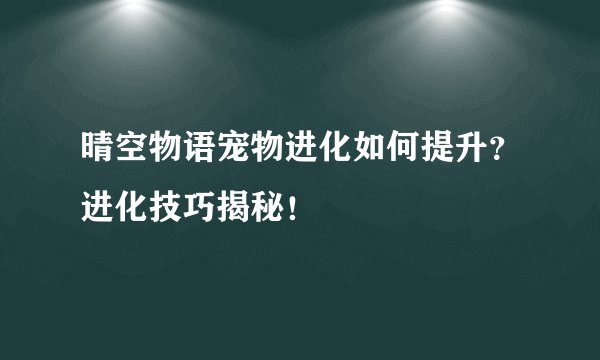 晴空物语宠物进化如何提升？进化技巧揭秘！