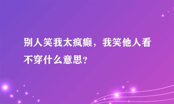 别人笑我太疯癫，我笑他人看不穿什么意思？
