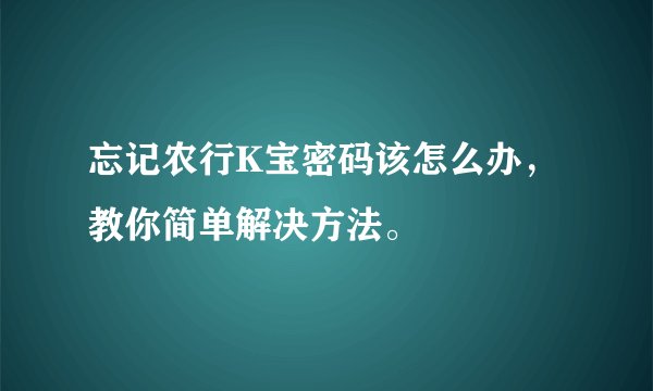忘记农行K宝密码该怎么办，教你简单解决方法。