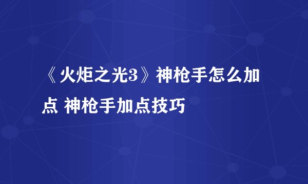 《火炬之光3》神枪手怎么加点 神枪手加点技巧