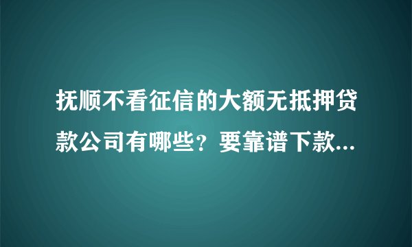 抚顺不看征信的大额无抵押贷款公司有哪些？要靠谱下款快的，急用钱！