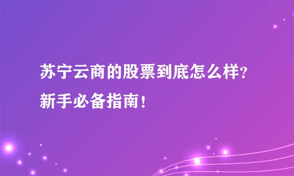 苏宁云商的股票到底怎么样？新手必备指南！