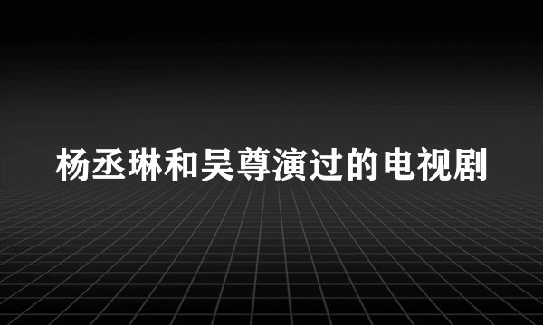 杨丞琳和吴尊演过的电视剧