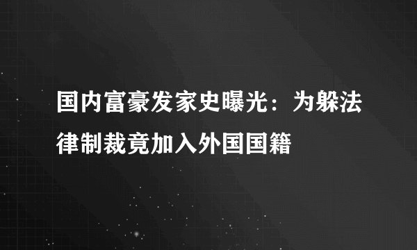 国内富豪发家史曝光：为躲法律制裁竟加入外国国籍