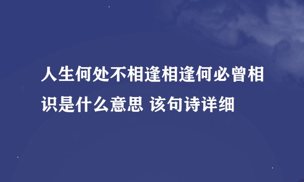 人生何处不相逢相逢何必曾相识是什么意思 该句诗详细