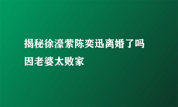 揭秘徐濠萦陈奕迅离婚了吗 因老婆太败家