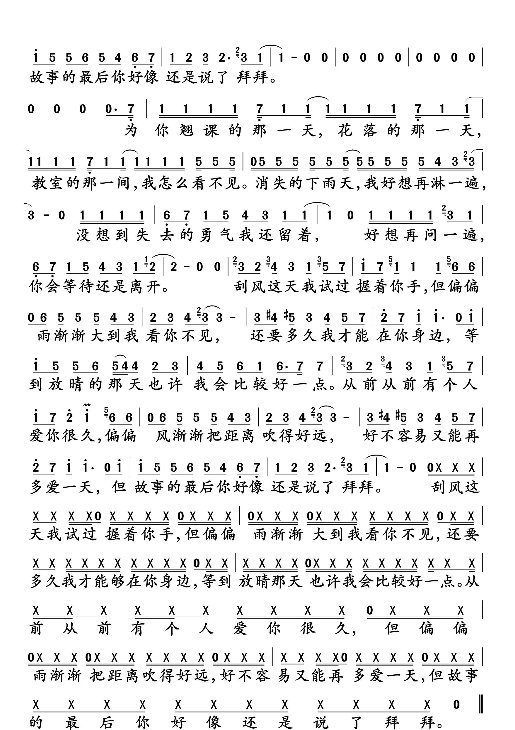 周杰伦《晴天》的数字简谱是什么样的?