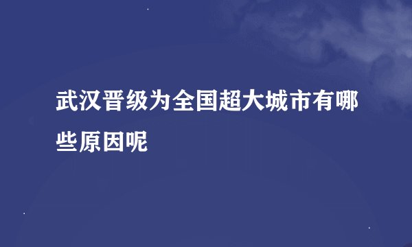 武汉晋级为全国超大城市有哪些原因呢