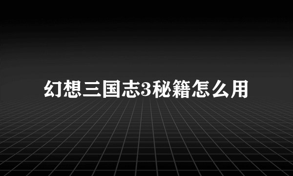 幻想三国志3秘籍怎么用