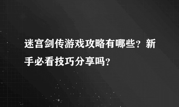 迷宫剑传游戏攻略有哪些?新手必看技巧分享吗?