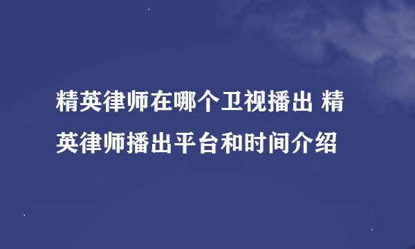 精英律师在哪个卫视播出 精英律师播出平台和时间介绍