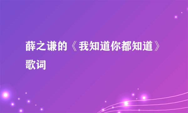 薛之谦的《我知道你都知道》歌词