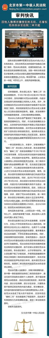范冰冰姓名权二审结果怎么样|秦岭二月范冰冰名誉权案是怎么回事