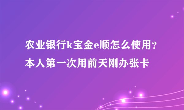 农业银行k宝金e顺怎么使用？本人第一次用前天刚办张卡