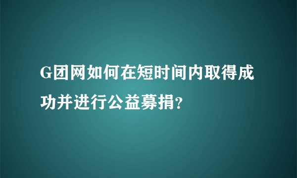 G团网如何在短时间内取得成功并进行公益募捐？