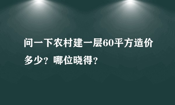 问一下农村建一层60平方造价多少？哪位晓得？