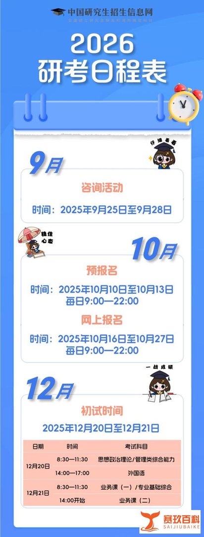 2026考研时间已经确定，10月10日开始网上报名