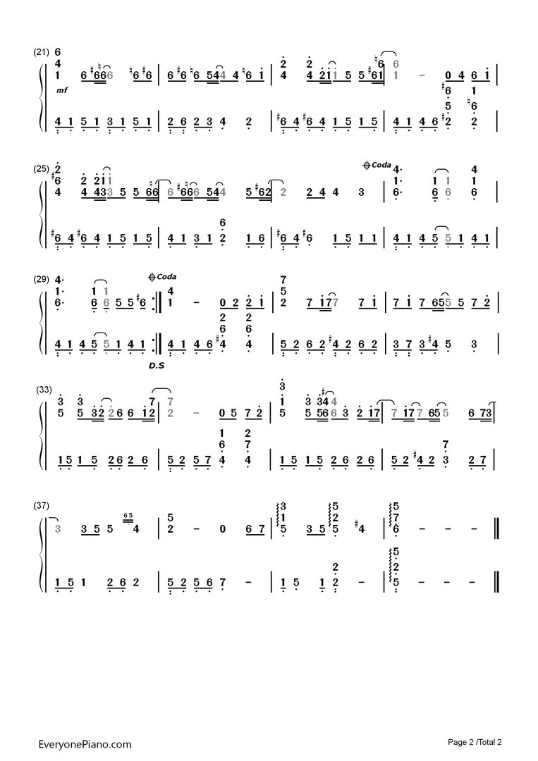 (童话-光良)数字钢琴谱，要高潮部分。