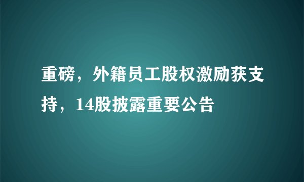 重磅，外籍员工股权激励获支持，14股披露重要公告