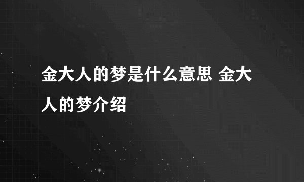 金大人的梦是什么意思 金大人的梦介绍
