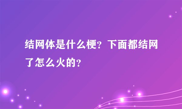 结网体是什么梗？下面都结网了怎么火的？