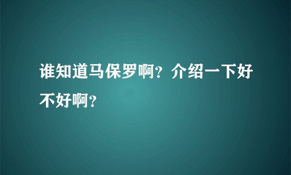 谁知道马保罗啊?介绍一下好不好啊?