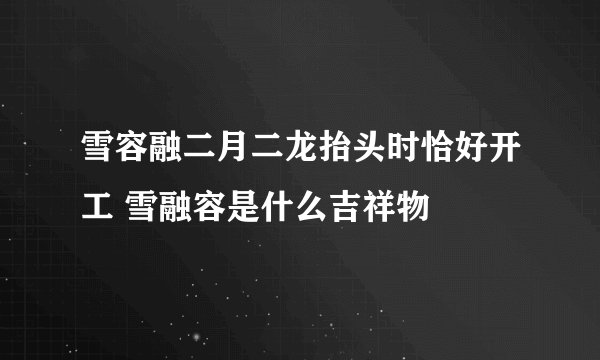 雪容融二月二龙抬头时恰好开工 雪融容是什么吉祥物