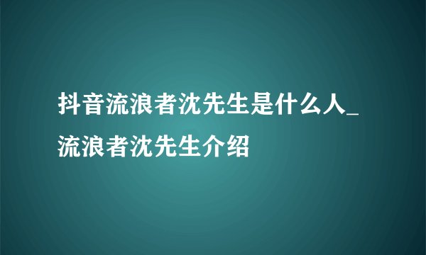 抖音流浪者沈先生是什么人_流浪者沈先生介绍