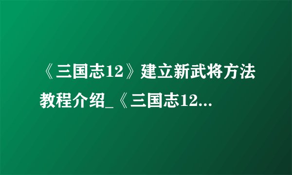 《三国志12》建立新武将方法教程介绍_《三国志12》建立新武将方法教程是什么