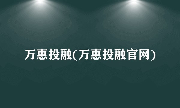 万惠投融(万惠投融官网)