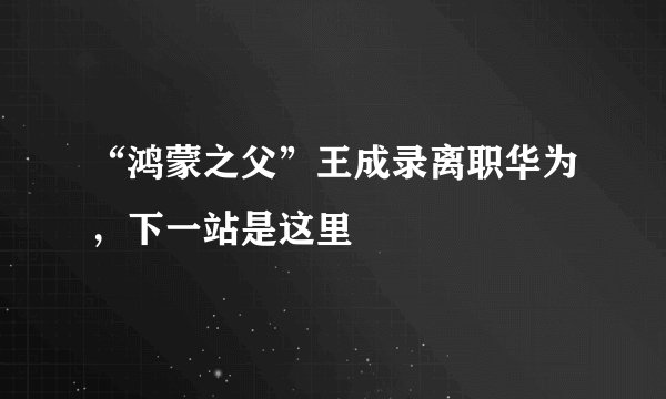 “鸿蒙之父”王成录离职华为，下一站是这里