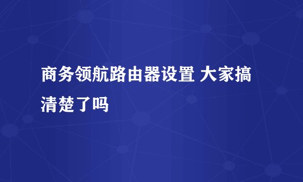 商务领航路由器设置 大家搞清楚了吗