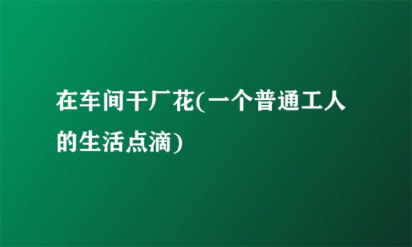 在车间干厂花(一个普通工人的生活点滴)