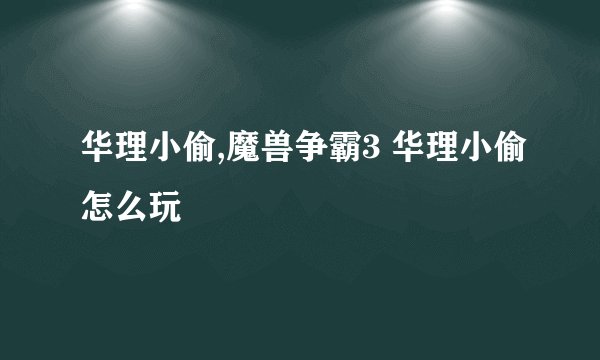 华理小偷,魔兽争霸3 华理小偷怎么玩