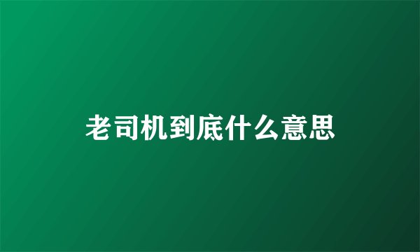 老司机到底什么意思