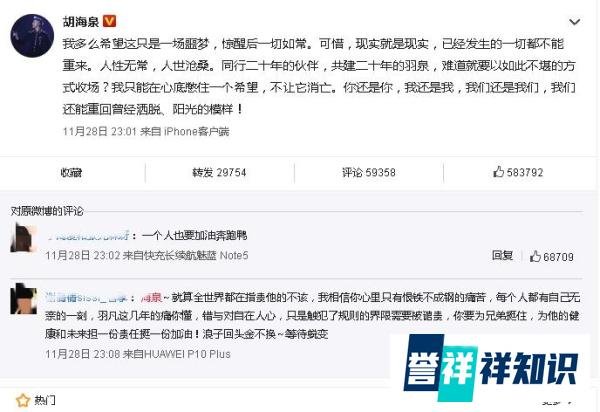 陈羽凡因涉嫌吸毒被逮捕,胡海泉深夜再发声