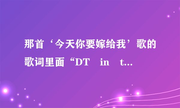 那首‘今天你要嫁给我’歌的歌词里面“DT in the house”里的DT是什么意思啊？