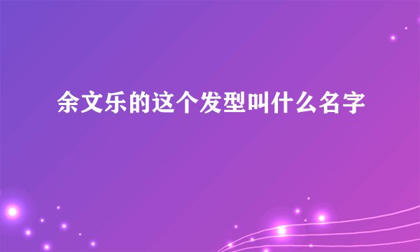 余文乐的这个发型叫什么名字
