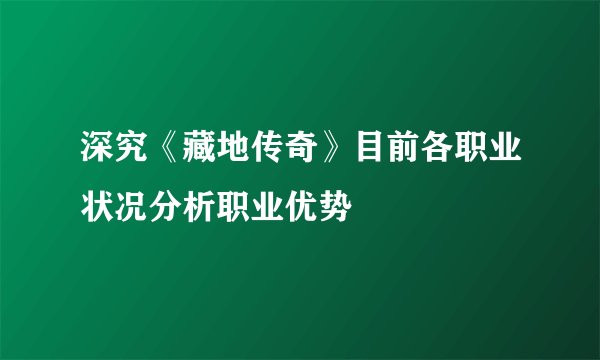 深究《藏地传奇》目前各职业状况分析职业优势