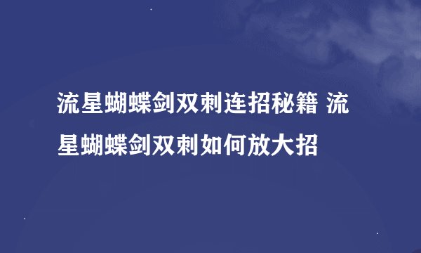 流星蝴蝶剑双刺连招秘籍 流星蝴蝶剑双刺如何放大招