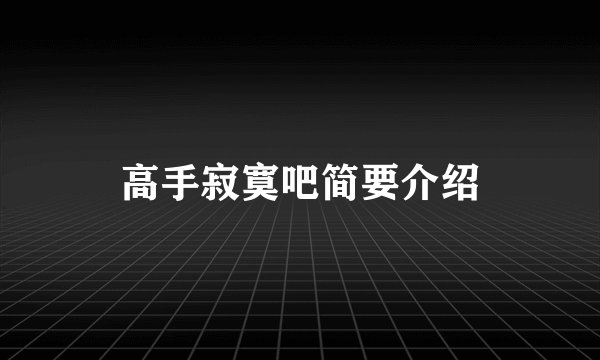 高手寂寞吧简要介绍